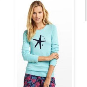 Lilly Pulitzer Shorely Blue Starfish Intarsia Sweater XL Exc Cond